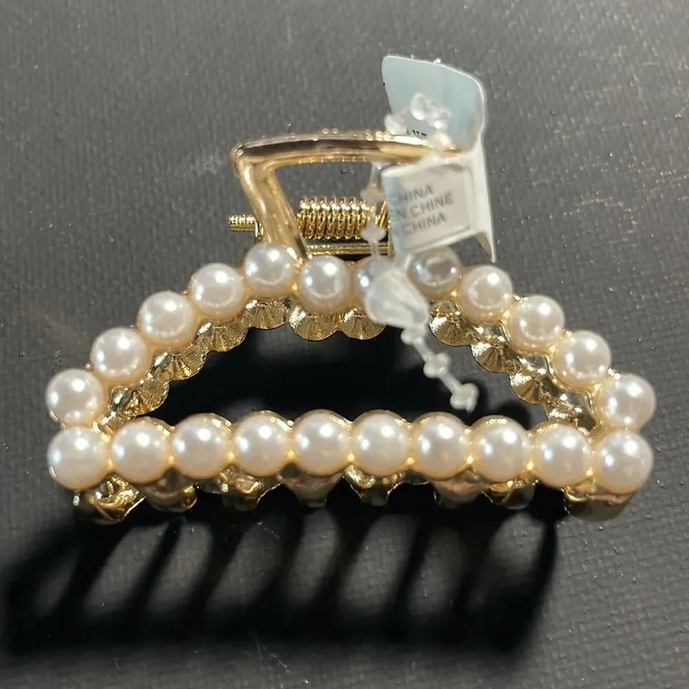 Anthropologie Embellished Claw Hair Clips Gold With Pearls and Crystals.